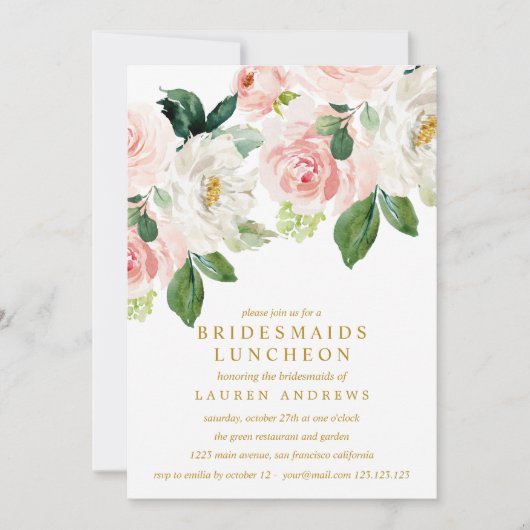 Modern Blush Bouquet Bridesmaids Luncheon Wedding Einladung (Vorderseite)