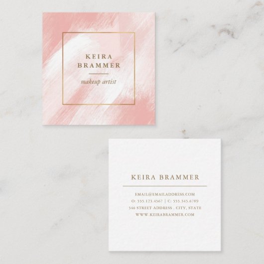 Modern Blush Brush Schlaganfälle Gold Frame Square Quadratische Visitenkarte (Vorne/Hinten)