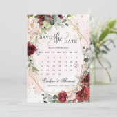 Modern blush burgundy geblümte gold geometrisch bo save the date (Stehend Vorderseite)