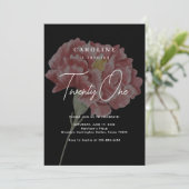 Modern Blush Carnation Black Birthday Einladung (Stehend Vorderseite)