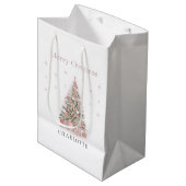 Modern Blush Christmas Tree Personalized Gift Bag Mittlere Geschenktüte (Vorderseite Schrägansicht)