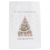 Modern Blush Christmas Tree Personalized Gift Bag Mittlere Geschenktüte (Vorderseite)