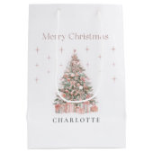 Modern Blush Christmas Tree Personalized Gift Bag Mittlere Geschenktüte (Rückseite)