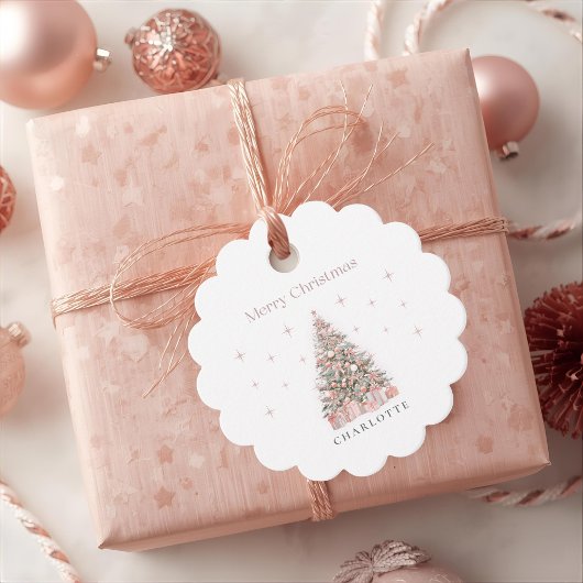 Modern Blush Christmas Tree – Personalized Holiday Geschenkanhänger