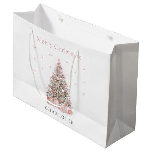 Modern Blush Christmas Tree Personalized Holiday Große Geschenktüte (Vorderseite Schrägansicht)