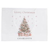 Modern Blush Christmas Tree Personalized Holiday  Große Geschenktüte (Rückseite)
