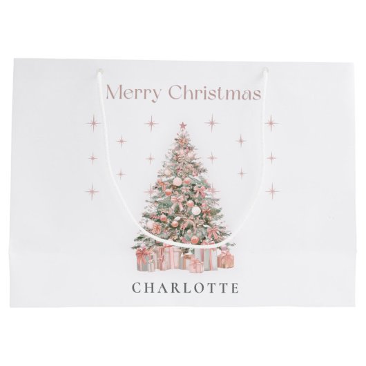 Modern Blush Christmas Tree Personalized Holiday Große Geschenktüte (Rückseite)