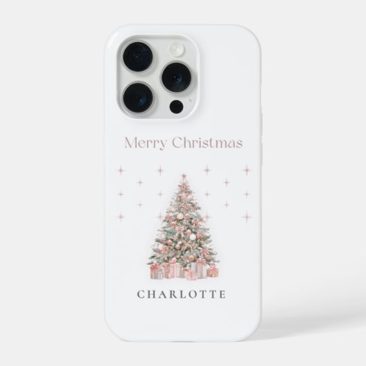 Modern Blush Christmas Tree Personalized Holiday  iPhone Hülle (Rückseite)