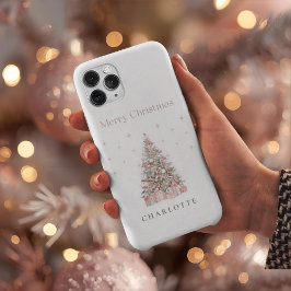 Modern Blush Christmas Tree Personalized Holiday  iPhone 15 Pro Hülle