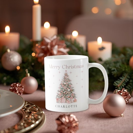Modern Blush Christmas Tree – Personalized Holiday Kaffeetasse