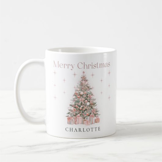 Modern Blush Christmas Tree – Personalized Holiday Kaffeetasse (Links)