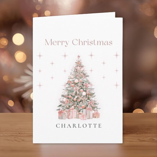 Modern Blush Christmas Tree – Personalized Holiday Karte