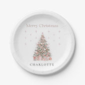 Modern Blush Christmas Tree Personalized Holiday Pappteller (Vorderseite)
