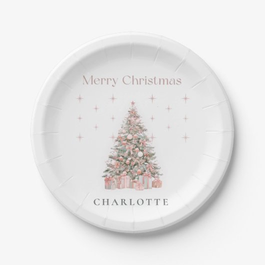 Modern Blush Christmas Tree Personalized Holiday  Pappteller (Vorderseite)