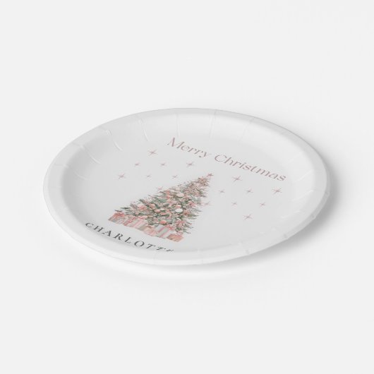 Modern Blush Christmas Tree Personalized Holiday  Pappteller (Schrägansicht)