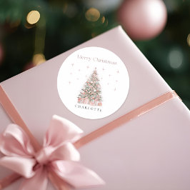 Modern Blush Christmas Tree – Personalized Holiday Runder Aufkleber