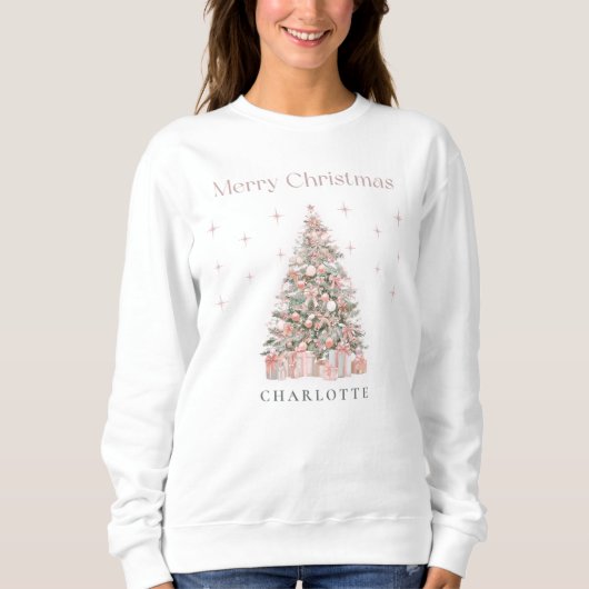 Modern Blush Christmas Tree – Personalized Holiday Sweatshirt (Vorderseite)