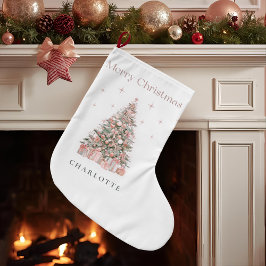 Modern Blush Christmas Tree Personalized Stocking Großer Weihnachtsstrumpf