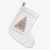 Modern Blush Christmas Tree Personalized Stocking Großer Weihnachtsstrumpf (Vorderansicht (hängend))
