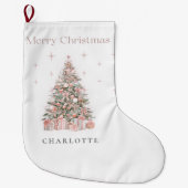 Modern Blush Christmas Tree Personalized Stocking Großer Weihnachtsstrumpf (Vorderseite)