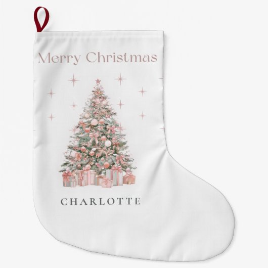 Modern Blush Christmas Tree Personalized Stocking Großer Weihnachtsstrumpf (Vorderseite)