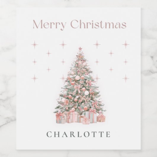 Modern Blush Christmas Tree Wine Label Weinetikett (Einzelnes Label)
