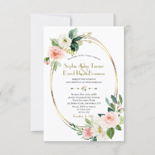 Modern Blush Cream Blume Gold Wedding Einladung
