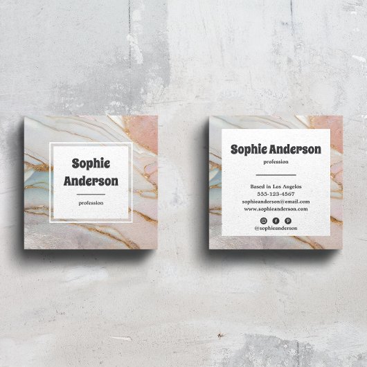 Modern Blush & Cream Marble Square Business Card Quadratische Visitenkarte
