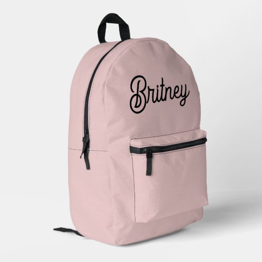 Modern Blush Dusty Pink Monogram und Name Bedruckter Rucksack (Rückseitige Ecke links)