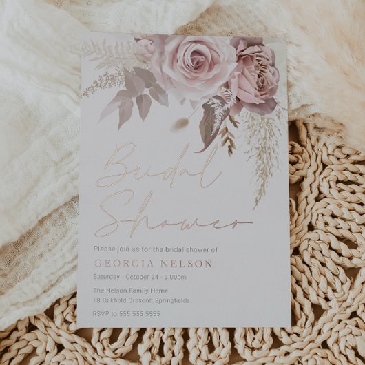 Modern Blush Floral Bridal Shower Real Rose Gold Folieneinladung