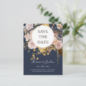 Modern Blush Floral Navy Save the Date Postkarte (Stehend Vorderseite)