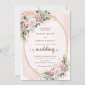 Modern Blush Floral Rose Gold Wedding Invitation Einladung (Vorderseite)