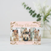 Modern Blush Gold Blätter Fotocollage Weihnachten Postkarte (Stehend Vorderseite)