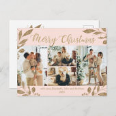 Modern Blush Gold Blätter Fotocollage Weihnachten Postkarte (Vorne/Hinten)