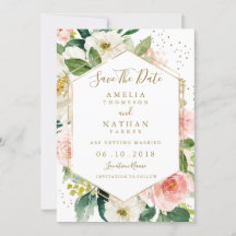 Modern Blush Gold Floral Wasserfarbe Save the Date