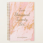 Modern Blush Gold Marmormuster Mädchenname Planer (Vorderseite)