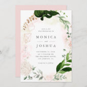 Modern Blush & Green Botanical Greenerie Hochzeit Einladung (Vorne/Hinten)