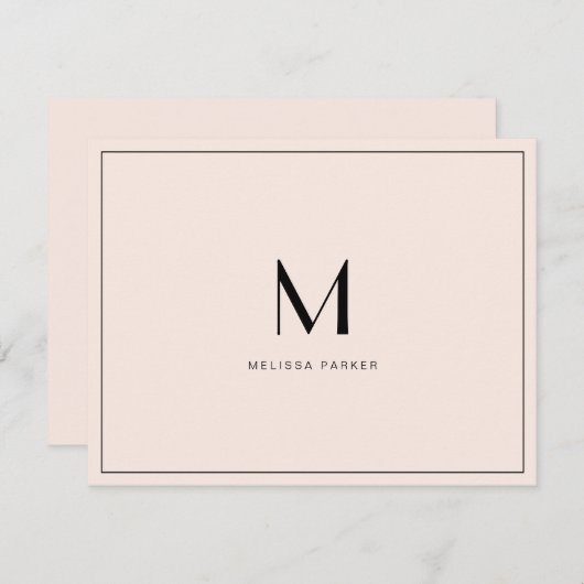 Modern Blush Minimalist monogram flat Dankeskarte (Vorne/Hinten)