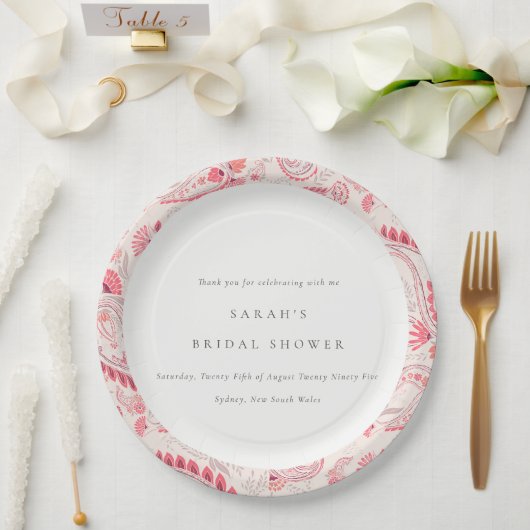 Modern Blush Paisley Typografy Brautparty Roun Pappteller (Hochzeit)