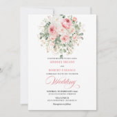 Modern Blush Peonies Gold Frame Wedding Invitation Einladung (Vorderseite)