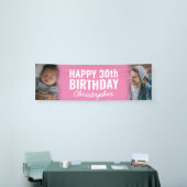 Modern Blush Pink 2 Foto Happy Birthday Party Banner (Messeveranstaltung)