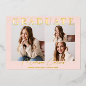 Modern Blush Pink 3 Foto Abschluss Gold Folieneinladung (Vorderseite)