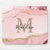 Modern Blush Pink Agate Geode Gold Script Monogram Mousepad (Vorne)