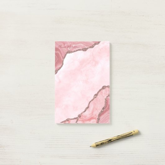 Modern Blush Pink Agate Geode Post-it Klebezettel (Auf Schreibtisch)