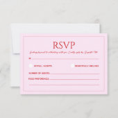 Modern blush pink and red minimalist wedding RSVP karte (Vorderseite)