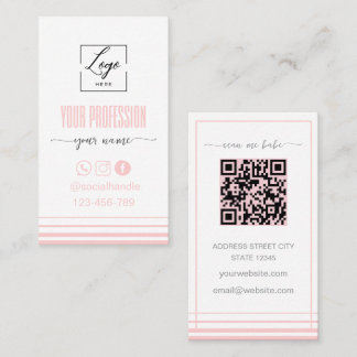 Modern Blush pink and white Logo Business Card Visitenkarte