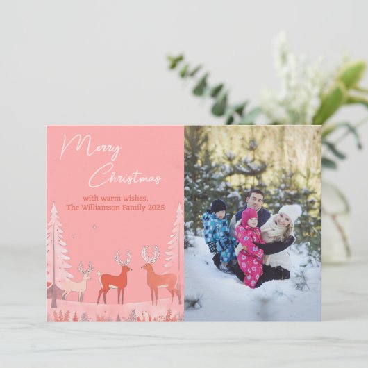 Modern Blush Pink Aquarell Foto Weihnachten (Stehend Vorderseite)