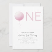 Modern Blush Pink Balloon Girl First Birthday Einladung (Vorderseite)