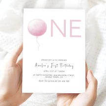 Modern Blush Pink Balloon Girl First Birthday
