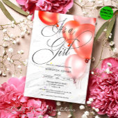 Modern Blush Pink Balloons Girl Baby Shower Einladung